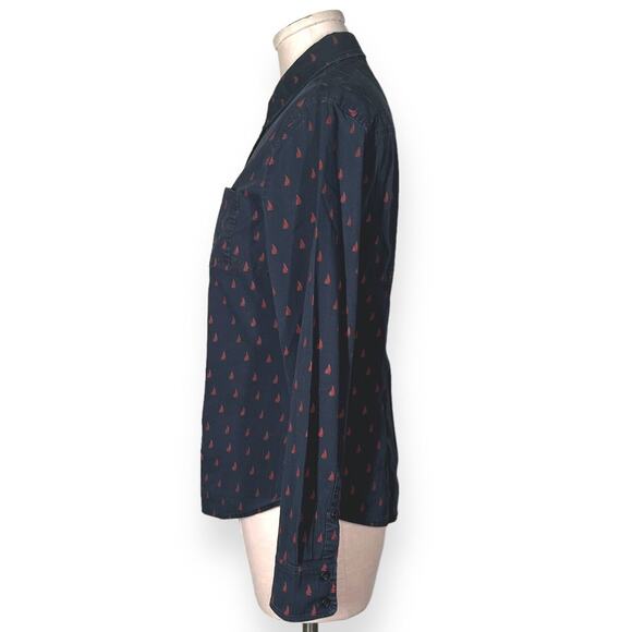 BANANA REPUBLIC Yacht Print Wash Shirt Button Up Soft Nautical Slim Fit Small - Picture 4 of 10